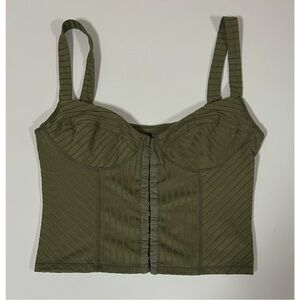 Free People Olive Green Corset Bustier Tank Top Shirt Blouse Tee Size M ✨ #shirt